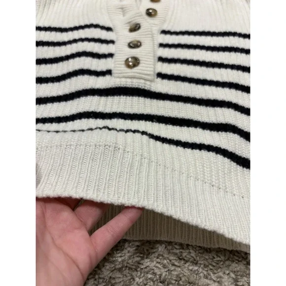 Sezane Ivory and Black Striped Button Henley Sweater - Picture 7 of 16